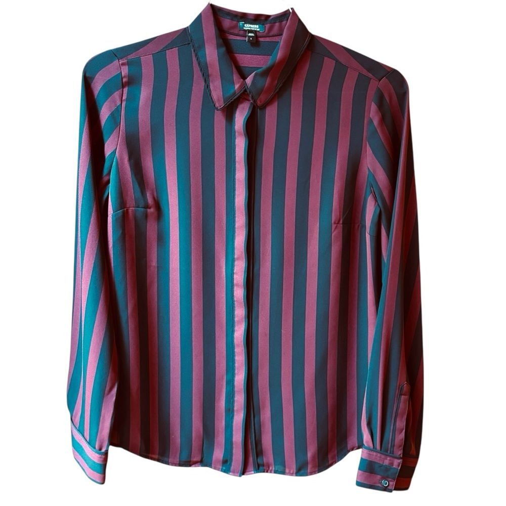 Express Maroon Black Striped Portofino Blouse S